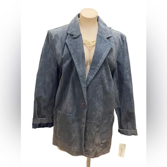 Stylish Blue Leather Coat with Button Closure NWT - Picture 1 of 4